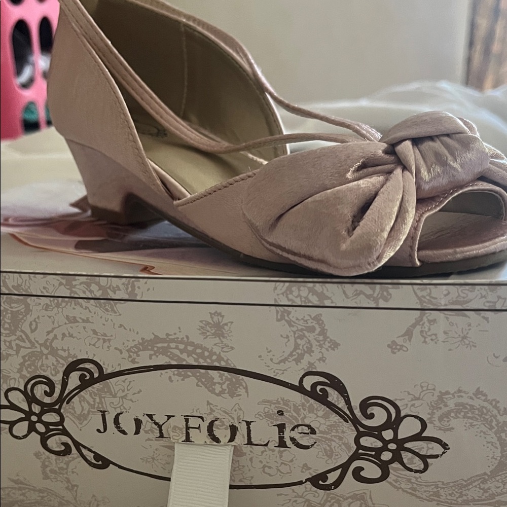 Joyfolie Women's Pink Wedge Shoes with Bow